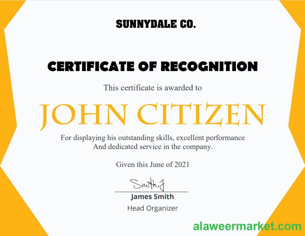 USA Recognition Certificate